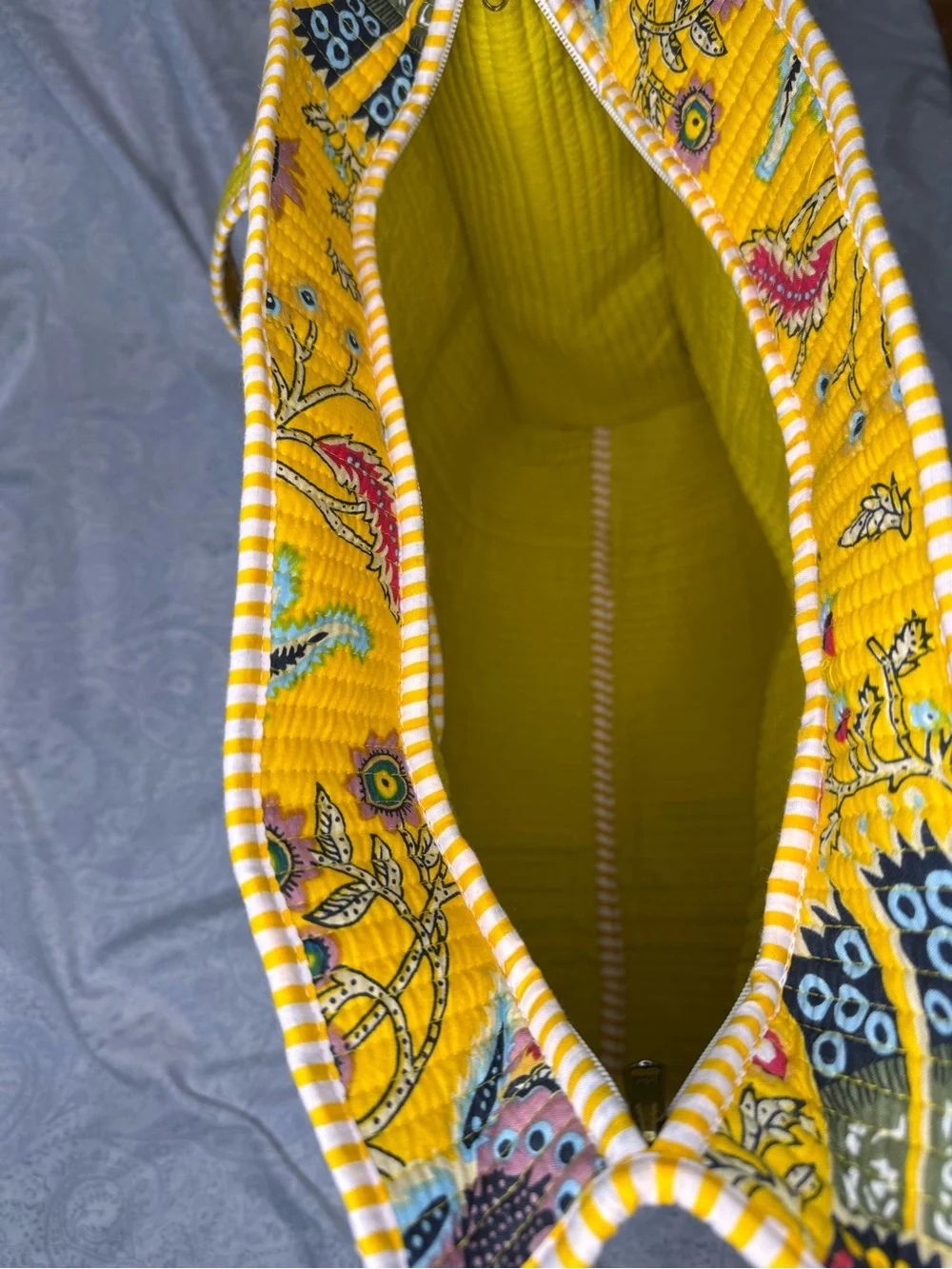 Yellow Floral Quilted Tote- Made in India